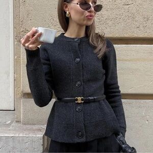 zara fitted 100% wool knit cardigan